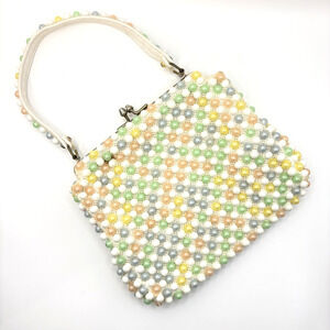 Vintage Grandee Bead Pastel Plastic Bead Beaded Popcorn Purse Candy Dot MCM